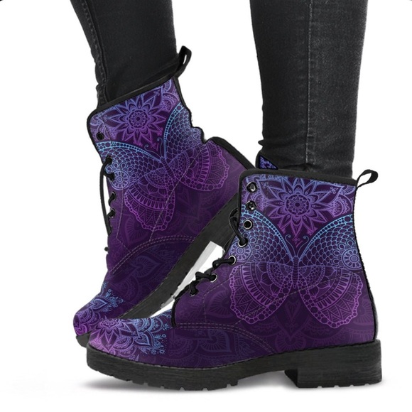 BUTTERFLY PURPLE Combat BOOTS MARTEN Inspired Y2K Moto Women’s Sz 40/9 - Picture 1 of 13